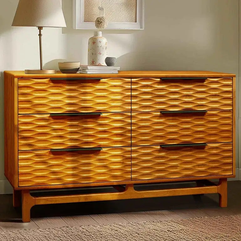 Dresser with 6 Drawers - Acacia - for Stylish Storage Solutions - Caramel - Megsu