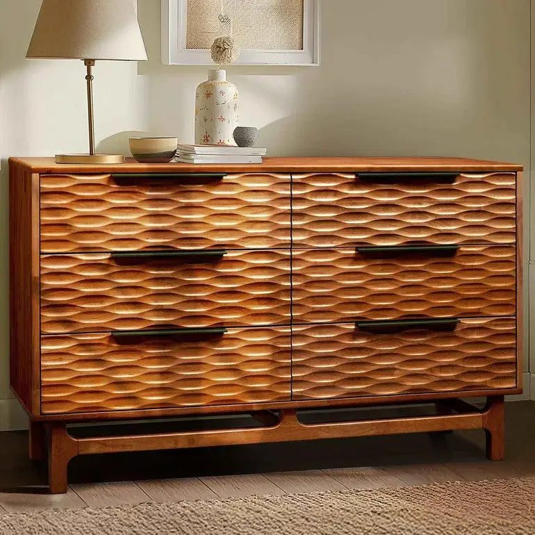 Dresser with 6 Drawers - Acacia - for Stylish Storage Solutions - Walnut - Megsu