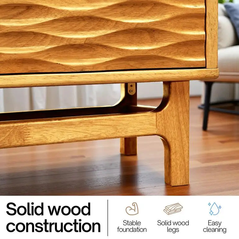 TV Stand - Acacia Solid Wood - Storage and Cable Management - TV up to 80’’ - Megsu