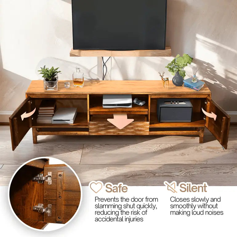 TV Stand - Acacia Solid Wood - Storage and Cable Management - TV up to 80’’ - Megsu