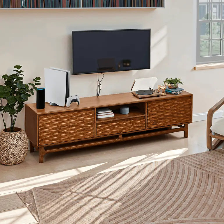 TV Stand - Acacia Solid Wood - Storage and Cable Management - TV up to 80’’ - Megsu