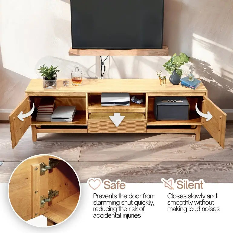 TV Stand - Acacia Solid Wood - Storage and Cable Management - TV up to 80’’ - Megsu