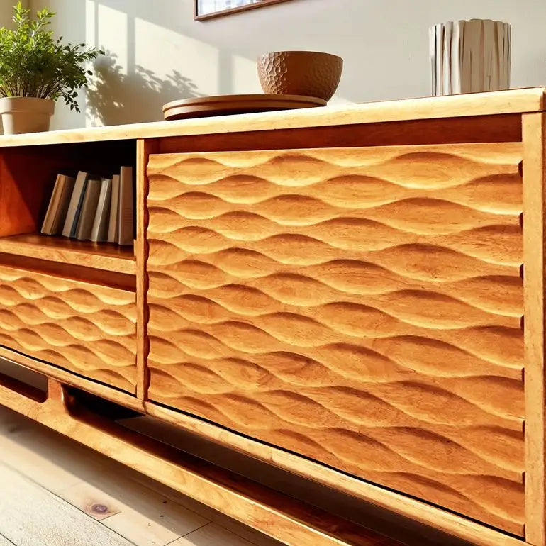 TV Stand - Acacia Solid Wood - Storage and Cable Management - TV up to 80’’ - Megsu
