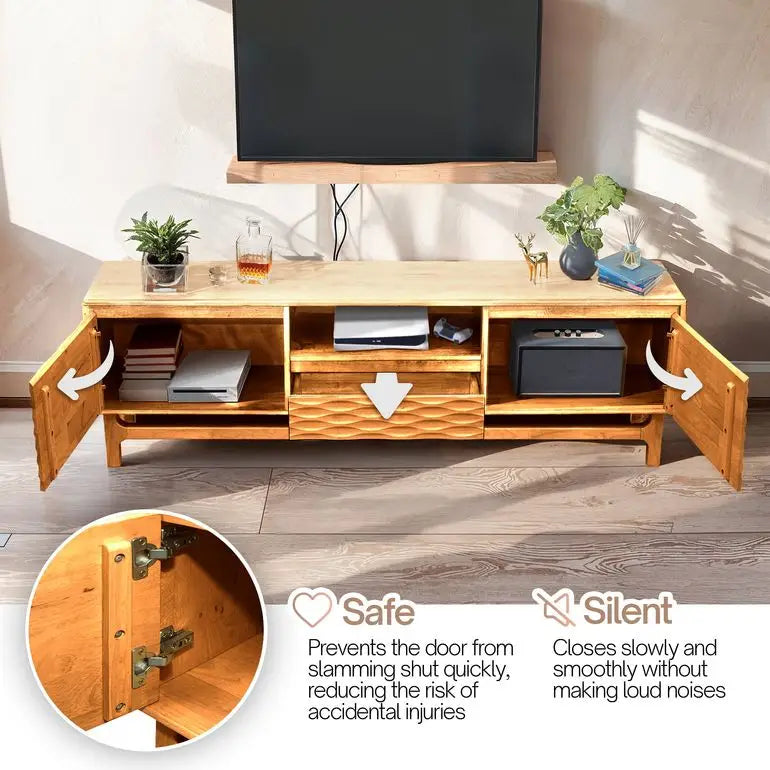 TV Stand - Acacia Solid Wood - Storage and Cable Management - TV up to 80’’ - Megsu