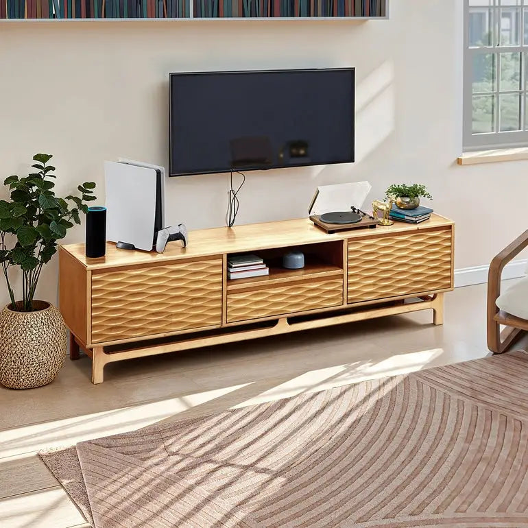 TV Stand - Acacia Solid Wood - Storage and Cable Management - TV up to 80’’ - Megsu