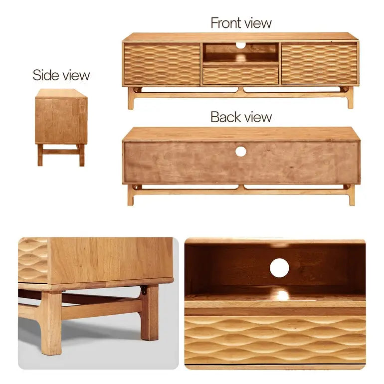 TV Stand - Acacia Solid Wood - Storage and Cable Management - TV up to 80’’ - Megsu