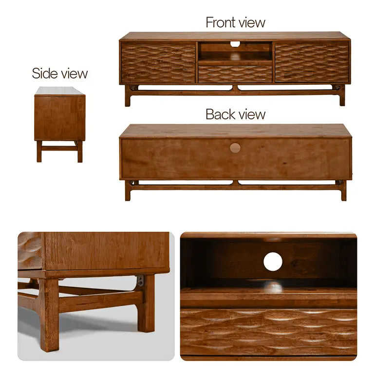TV Stand - Acacia Solid Wood - Storage and Cable Management - TV up to 80’’ - Megsu