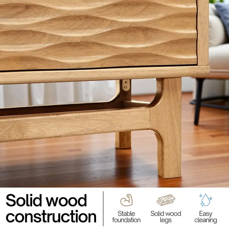 TV Stand - Acacia Solid Wood - Storage and Cable Management - TV up to 80’’ - Megsu