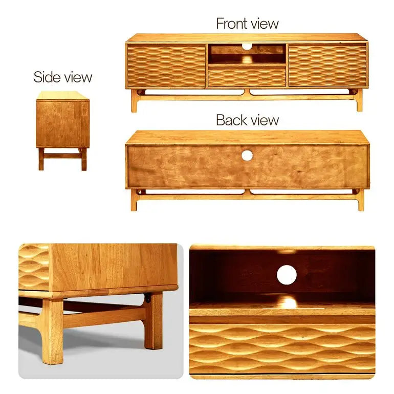 TV Stand - Acacia Solid Wood - Storage and Cable Management - TV up to 80’’ - Megsu