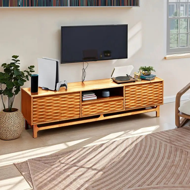 TV Stand - Acacia Solid Wood - Storage and Cable Management - TV up to 80’’ - Megsu