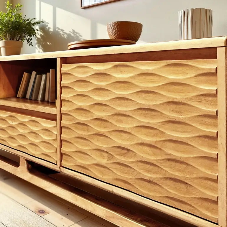 TV Stand - Acacia Solid Wood - Storage and Cable Management - TV up to 80’’ - Megsu