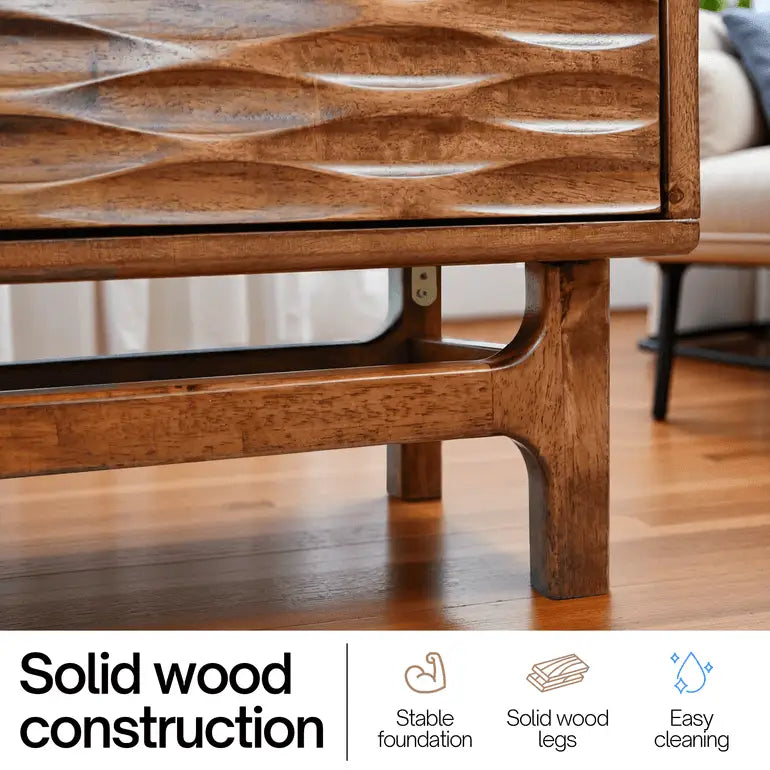 TV Stand - Acacia Solid Wood - Storage and Cable Management - TV up to 80’’ - Megsu