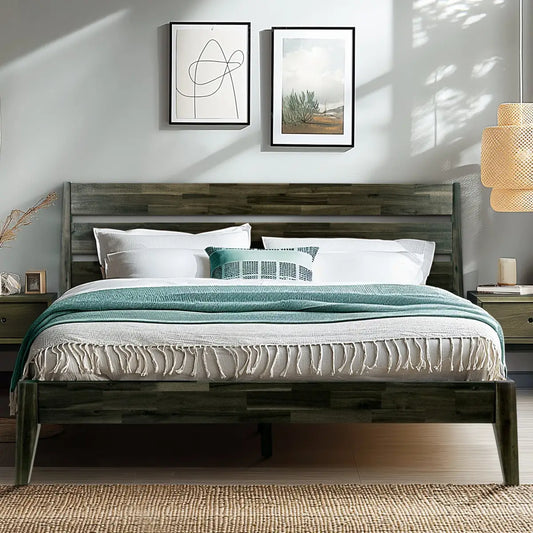 Solid Wood Bed Frame - Acacia - Stylish and Durable for Your Bedroom - Only Bed / Mocha / Queen - Megsu
