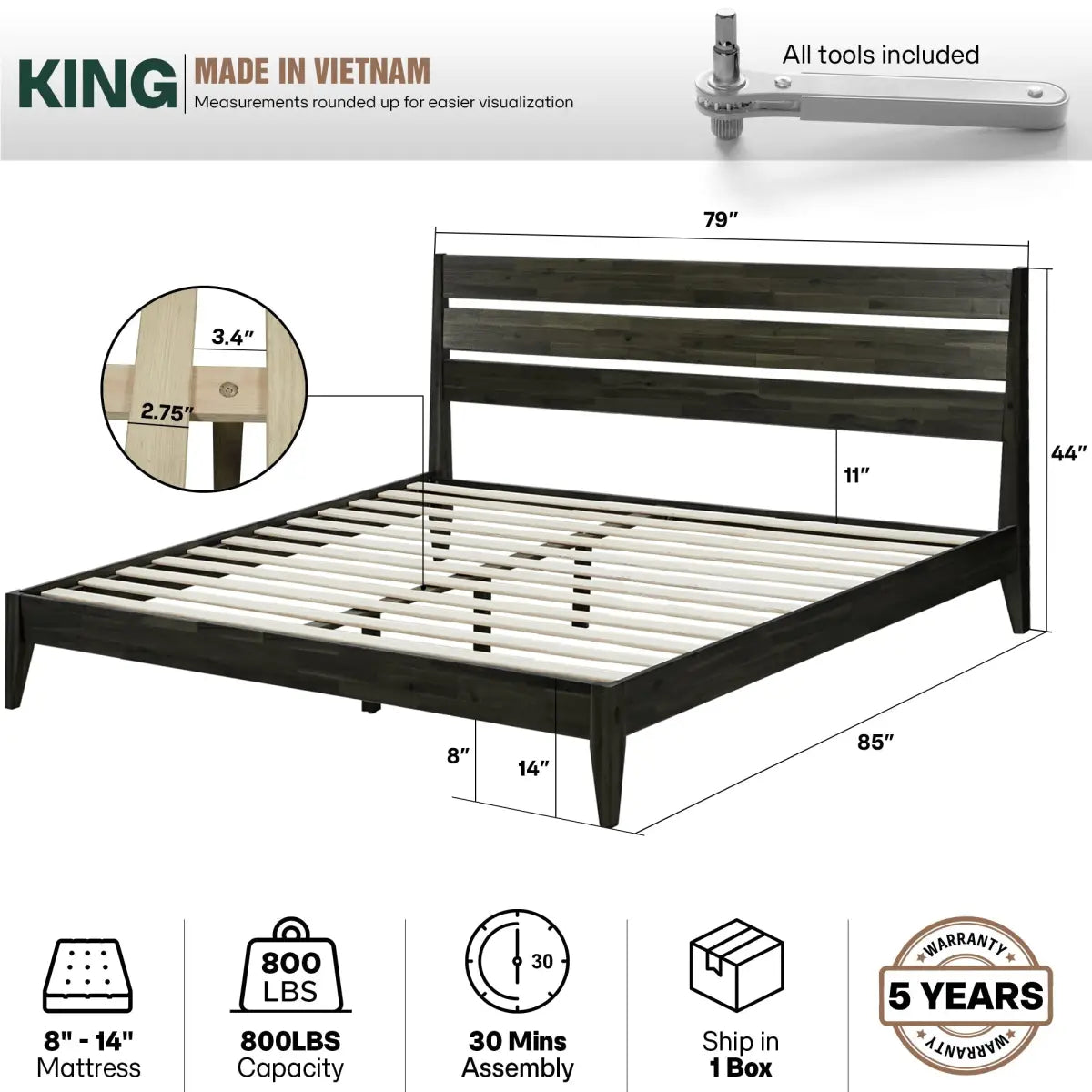Solid Wood Bed Frame - Acacia - Stylish and Durable for Your Bedroom - Megsu