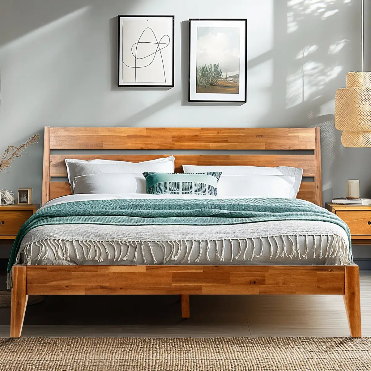 Solid Wood Bed Frame - Acacia - Stylish and Durable for Your Bedroom - Only Bed / Caramel / Queen - Megsu