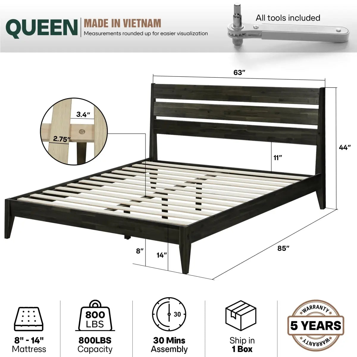 Solid Wood Bed Frame - Acacia - Stylish and Durable for Your Bedroom - Megsu
