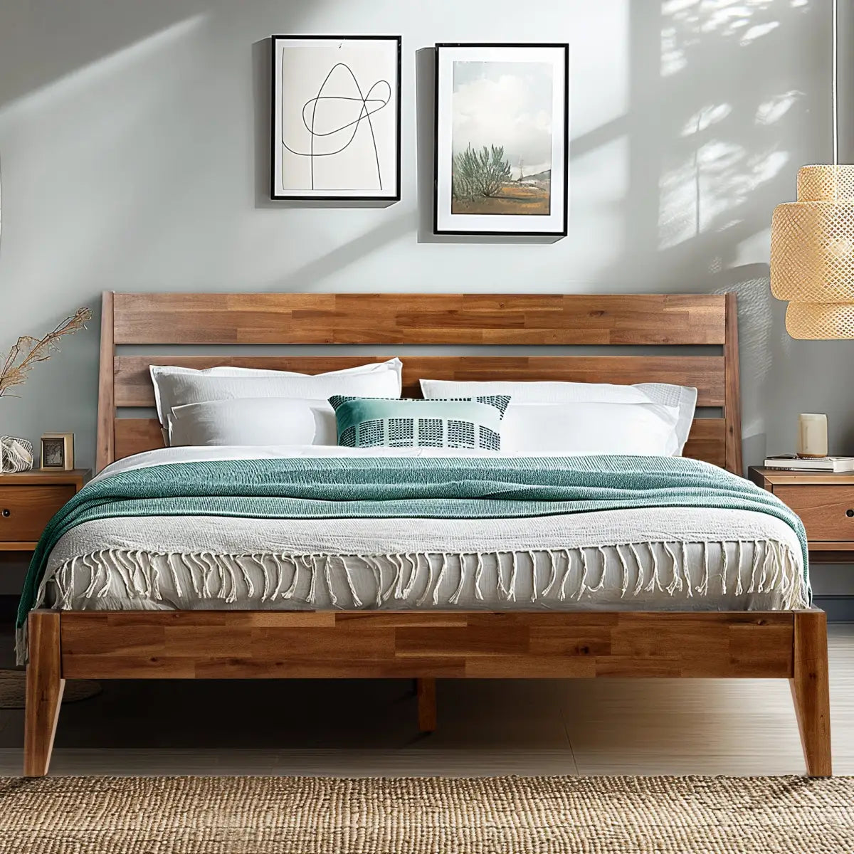 Solid Wood Bed Frame - Acacia - Stylish and Durable for Your Bedroom - Only Bed / Walnut / Queen - Megsu