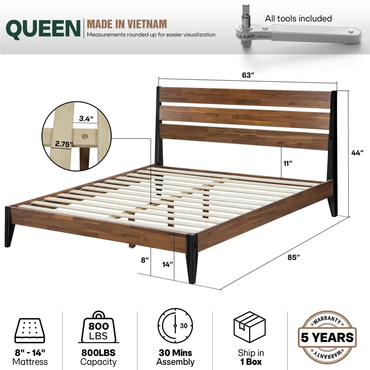 Solid Wood Bed Frame - Acacia - Stylish and Durable for Your Bedroom - Megsu