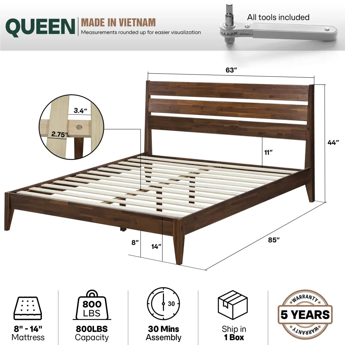 Solid Wood Bed Frame - Acacia - Stylish and Durable for Your Bedroom - Megsu