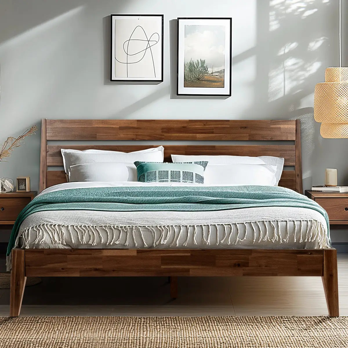 Solid Wood Bed Frame - Acacia - Stylish and Durable for Your Bedroom - Only Bed / Chocolate / Queen - Megsu