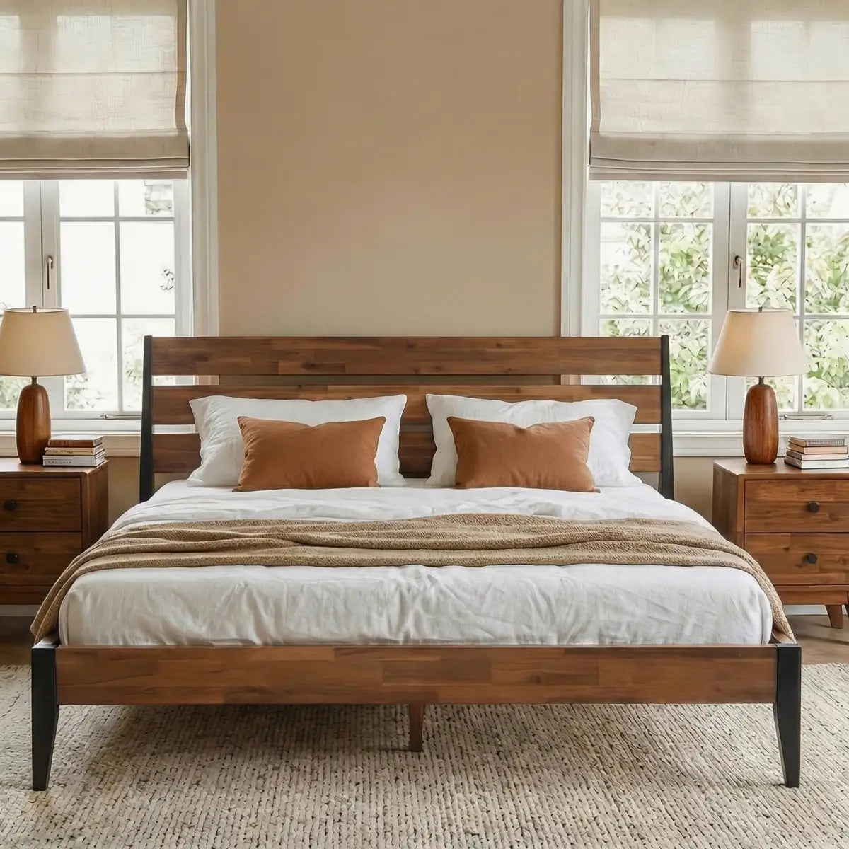 Solid Wood Bed Frame - Acacia - Stylish and Durable for Your Bedroom - Only Bed / Americano / Queen - Megsu