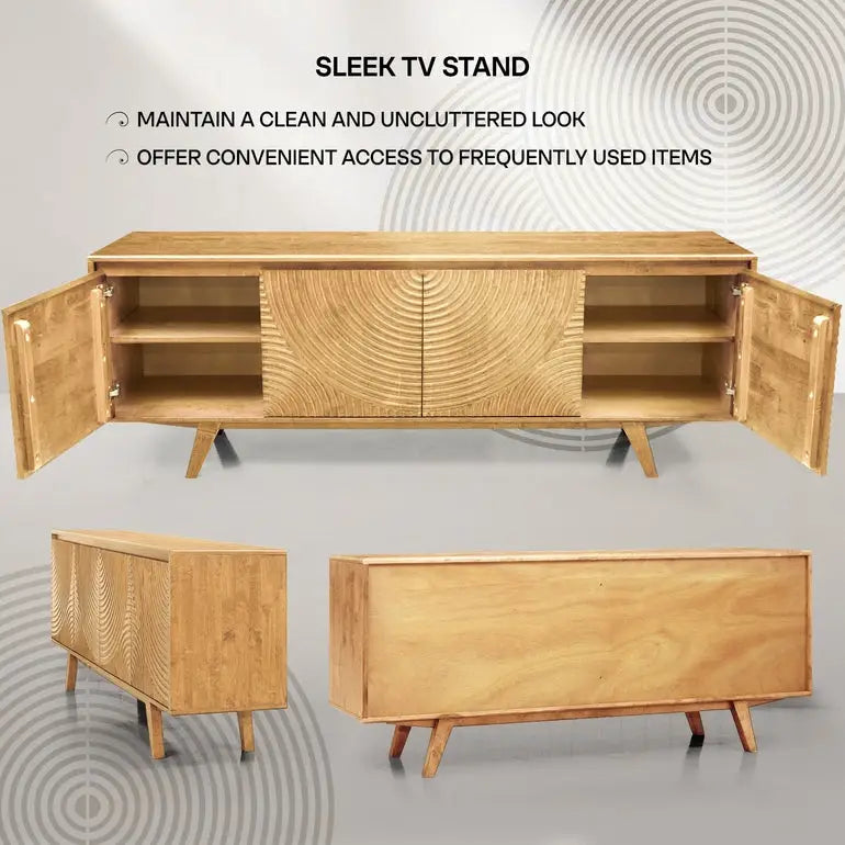TV Stand with Storage - Acacia Wood - TV up to 80 Inches - Megsu