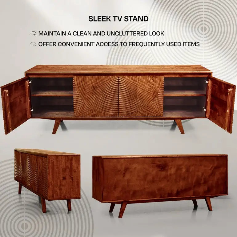 TV Stand with Storage - Acacia Wood - TV up to 80 Inches - Megsu