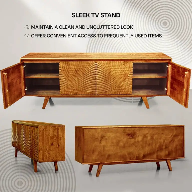 TV Stand with Storage - Acacia Wood - TV up to 80 Inches - Megsu