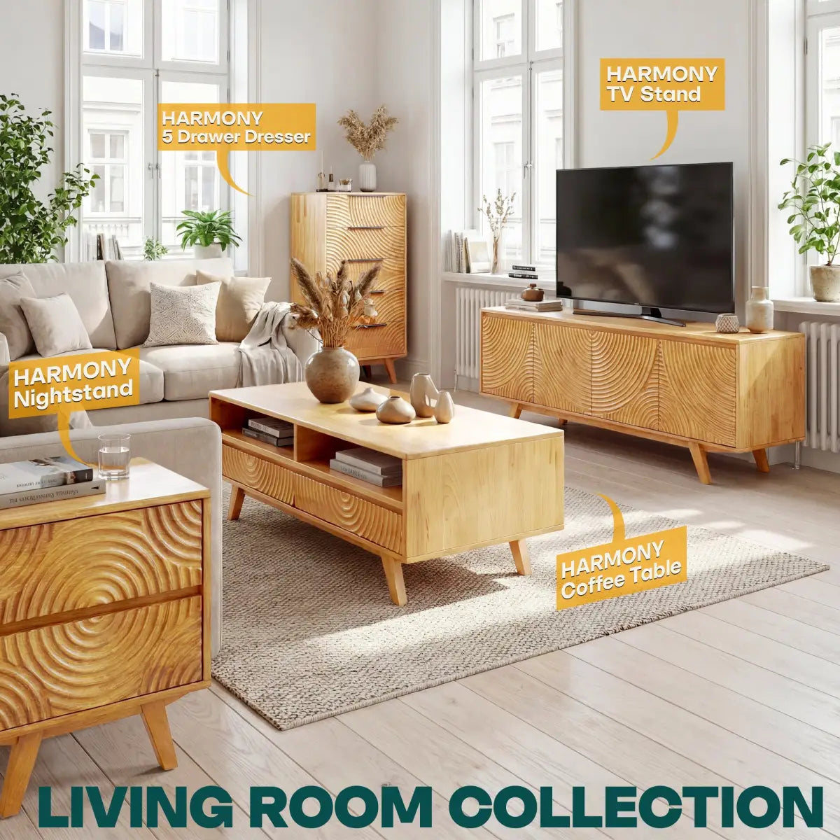 Coffee Table with Drawers & Open Storage - Acacia Wood - Megsu