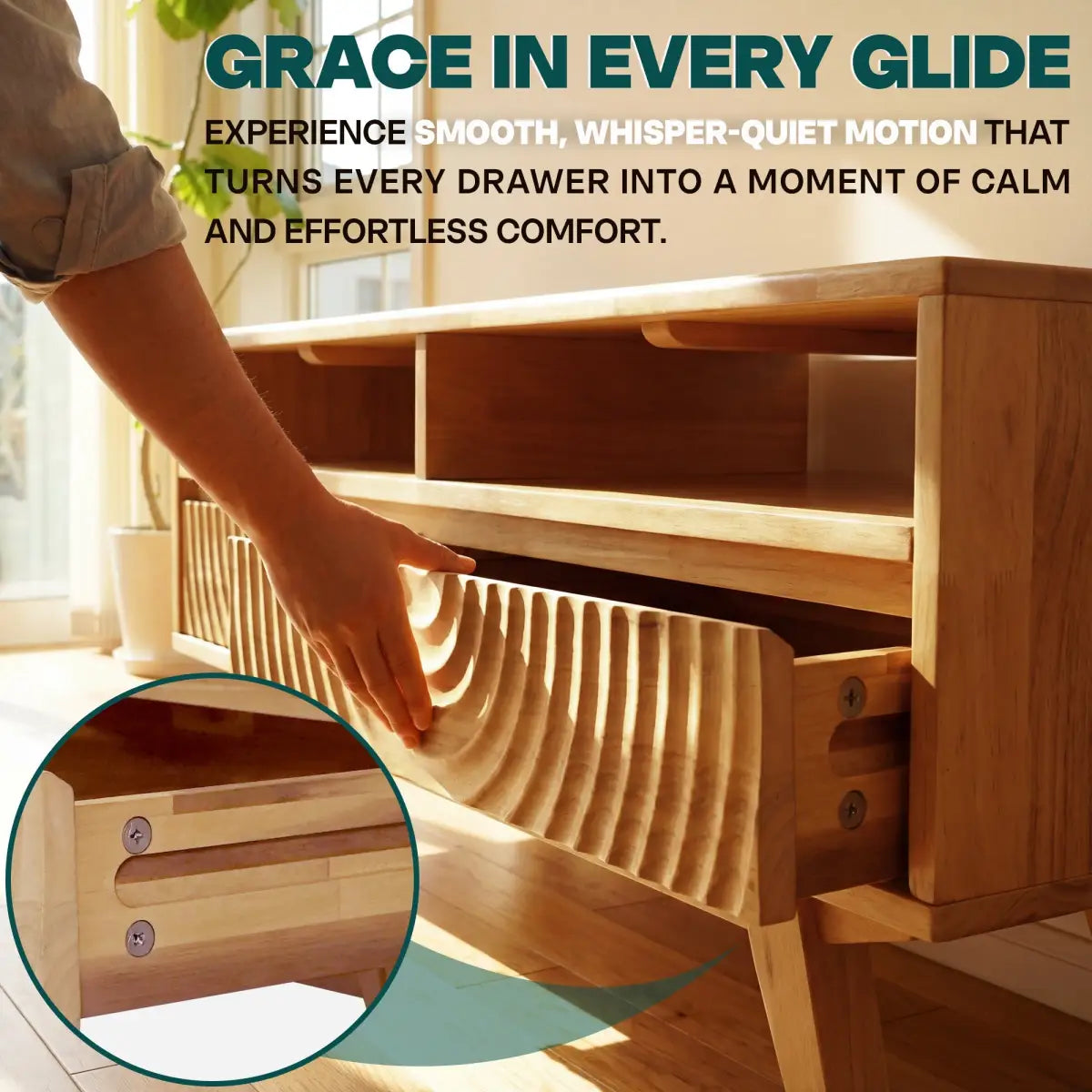 Coffee Table with Drawers & Open Storage - Acacia Wood - Megsu