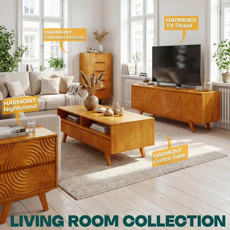 Coffee Table with Drawers & Open Storage - Acacia Wood - Megsu