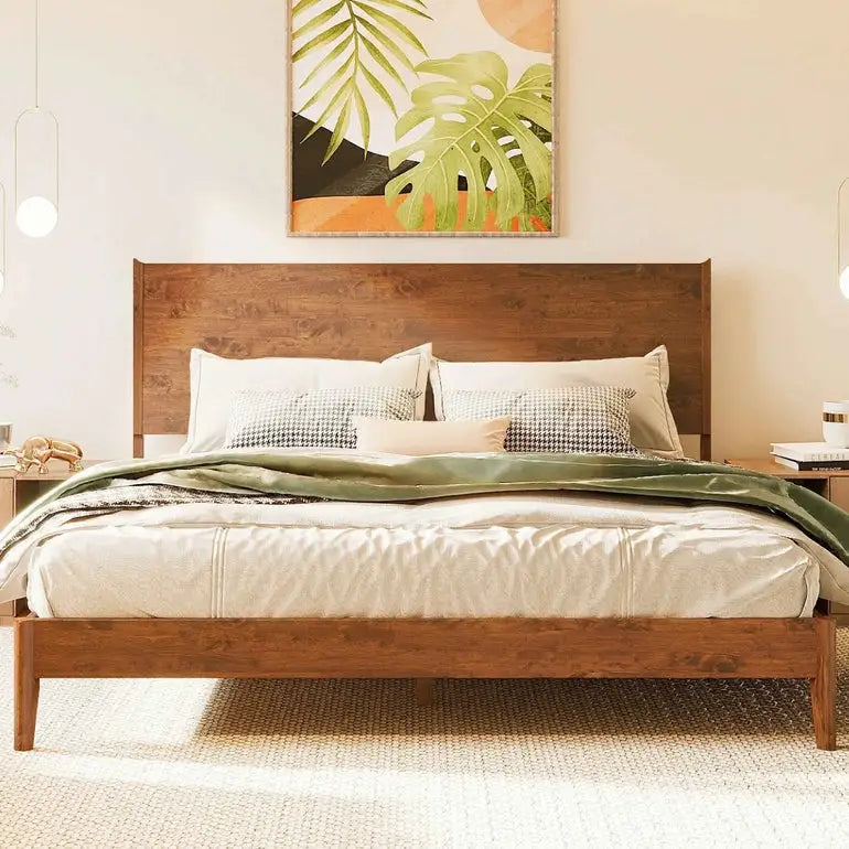 Wood Platform Bed Frame - Acacia Haven Deluxe - Ultimate Comfort and Style - Walnut / King - Megsu