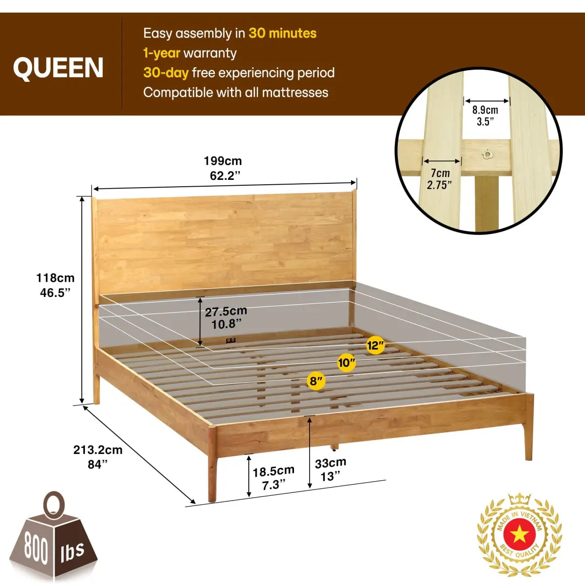 Wood Platform Bed Frame - Acacia Haven Deluxe - Ultimate Comfort and Style - Megsu