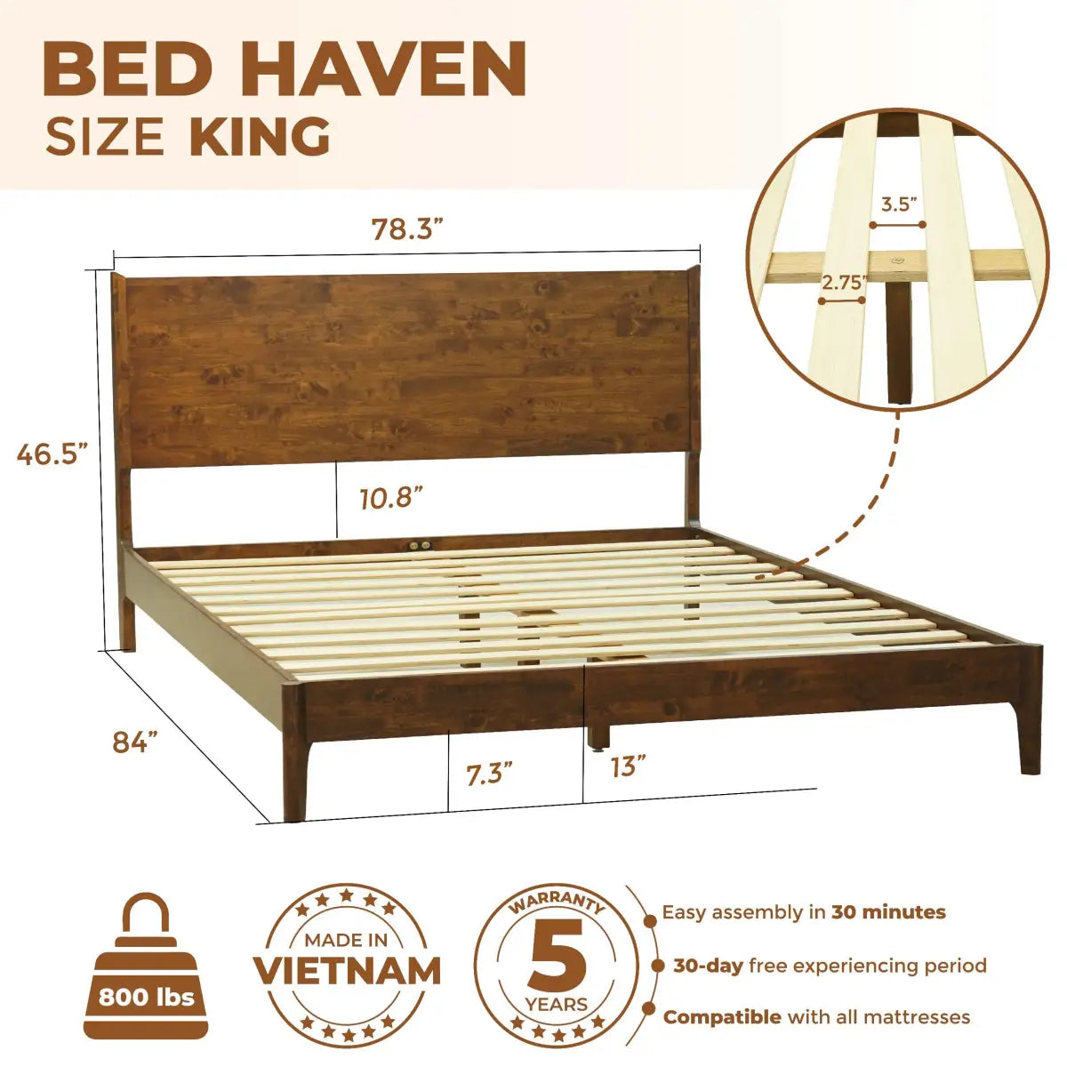 Wood Platform Bed Frame - Acacia Haven Deluxe - Ultimate Comfort and Style - Megsu