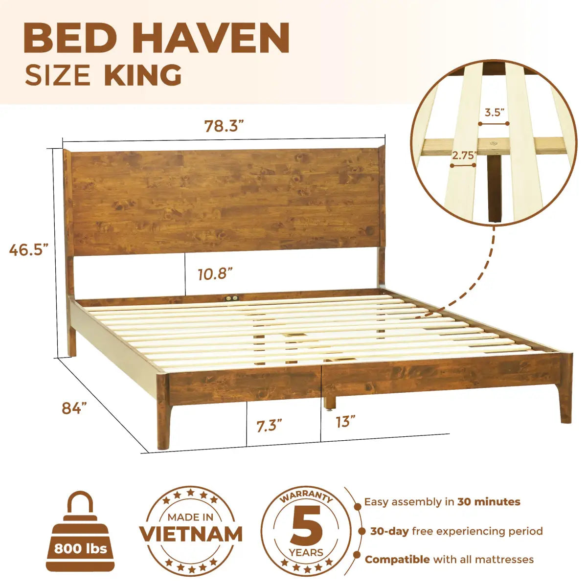 Wood Platform Bed Frame - Acacia Haven Deluxe - Ultimate Comfort and Style - Megsu
