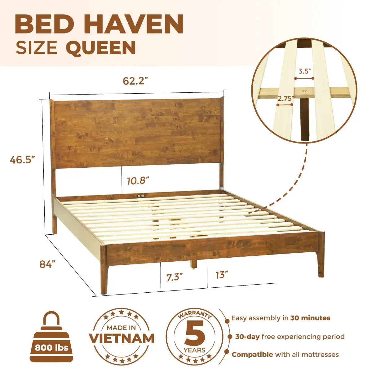 Wood Platform Bed Frame - Acacia Haven Deluxe - Ultimate Comfort and Style - Megsu
