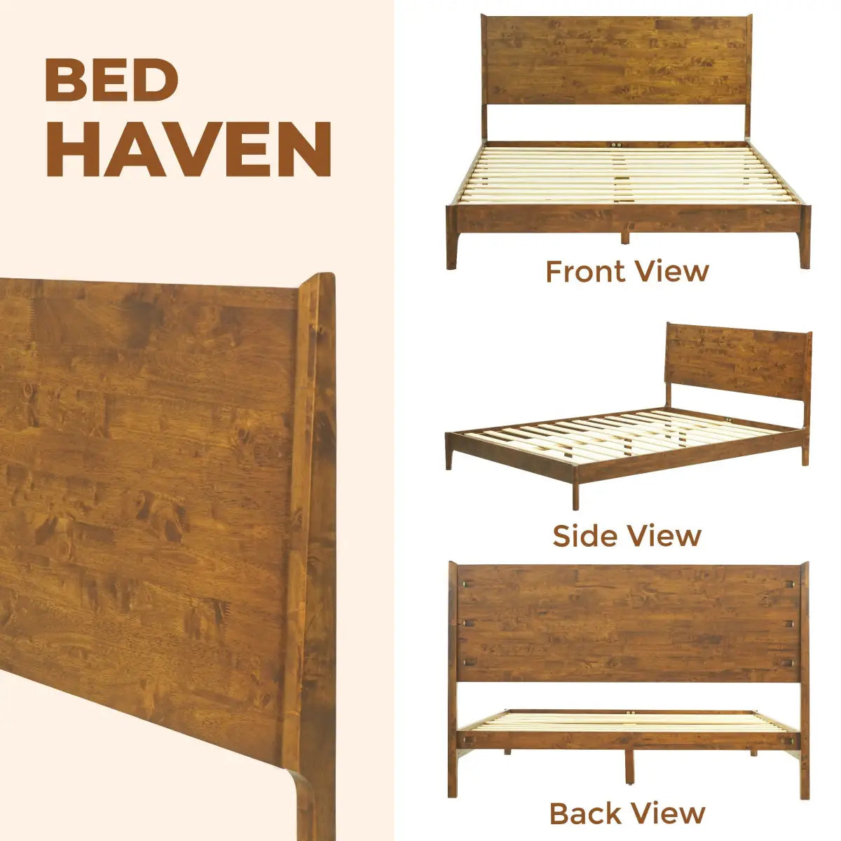 Wood Platform Bed Frame - Acacia Haven Deluxe - Ultimate Comfort and Style - Megsu