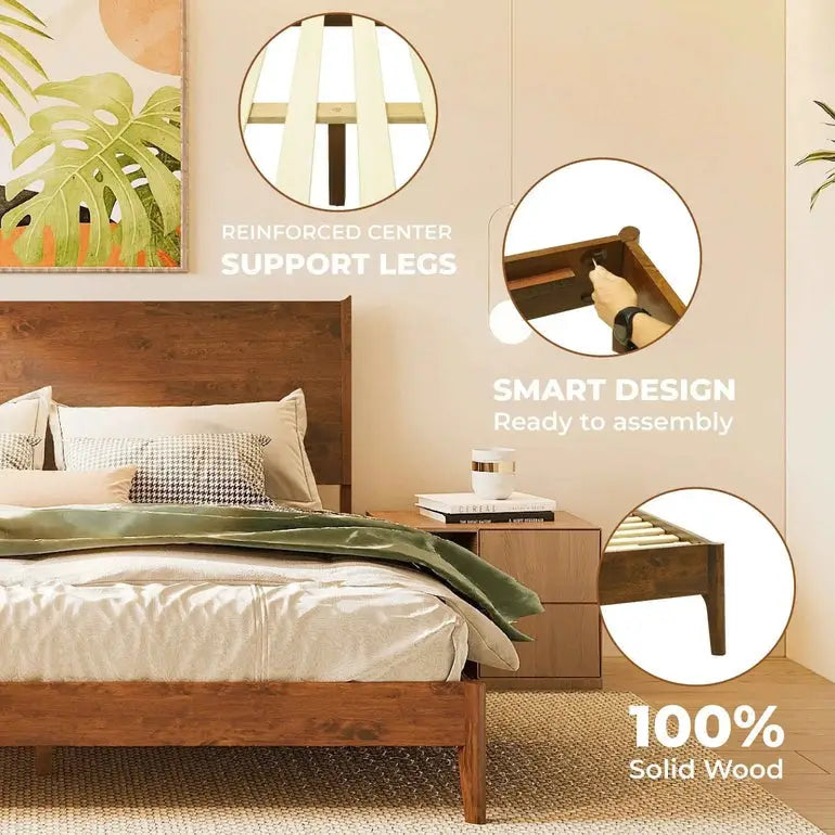 Wood Platform Bed Frame - Acacia Haven Deluxe - Ultimate Comfort and Style - Megsu
