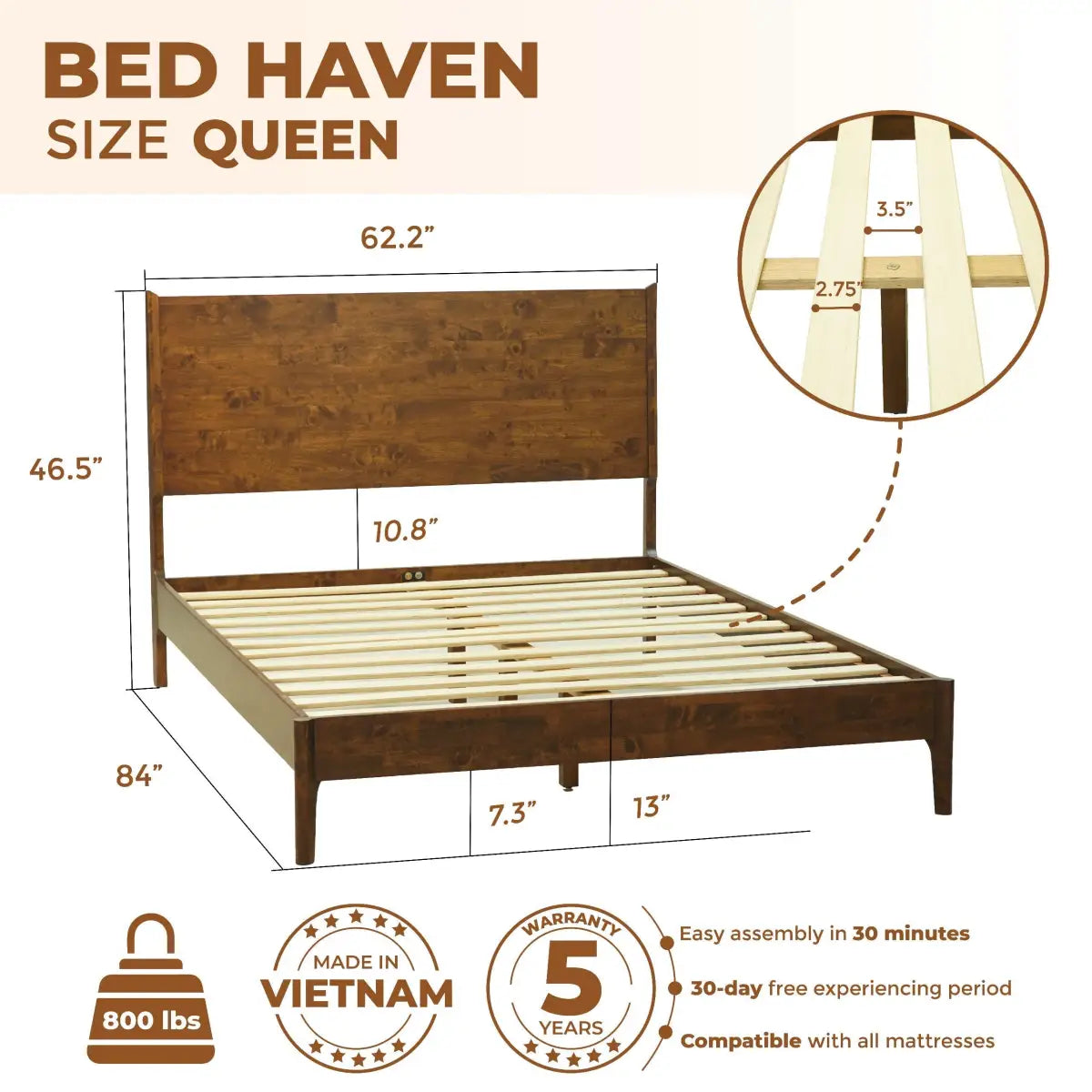 Wood Platform Bed Frame - Acacia Haven Deluxe - Ultimate Comfort and Style - Megsu