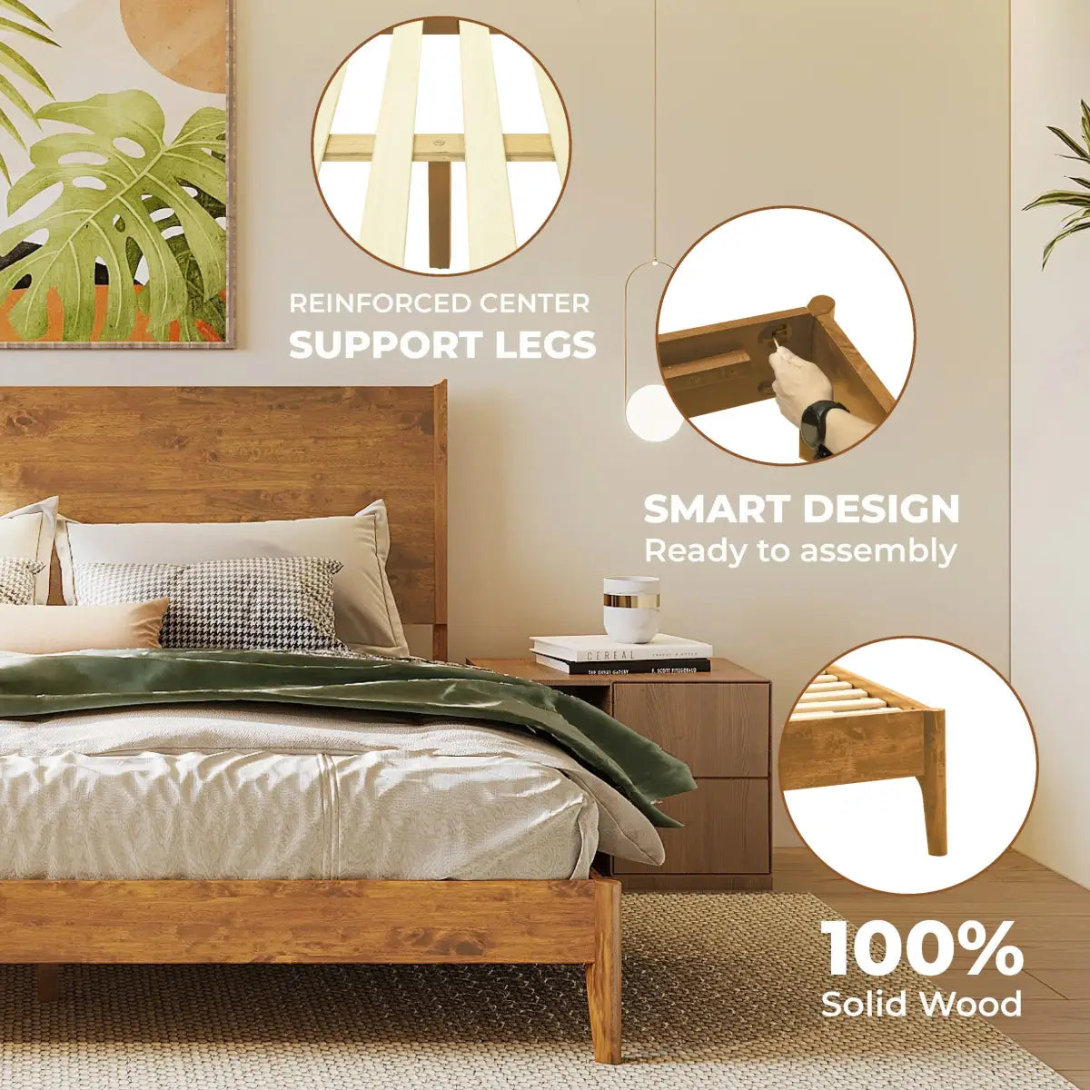Wood Platform Bed Frame - Acacia Haven Deluxe - Ultimate Comfort and Style - Megsu