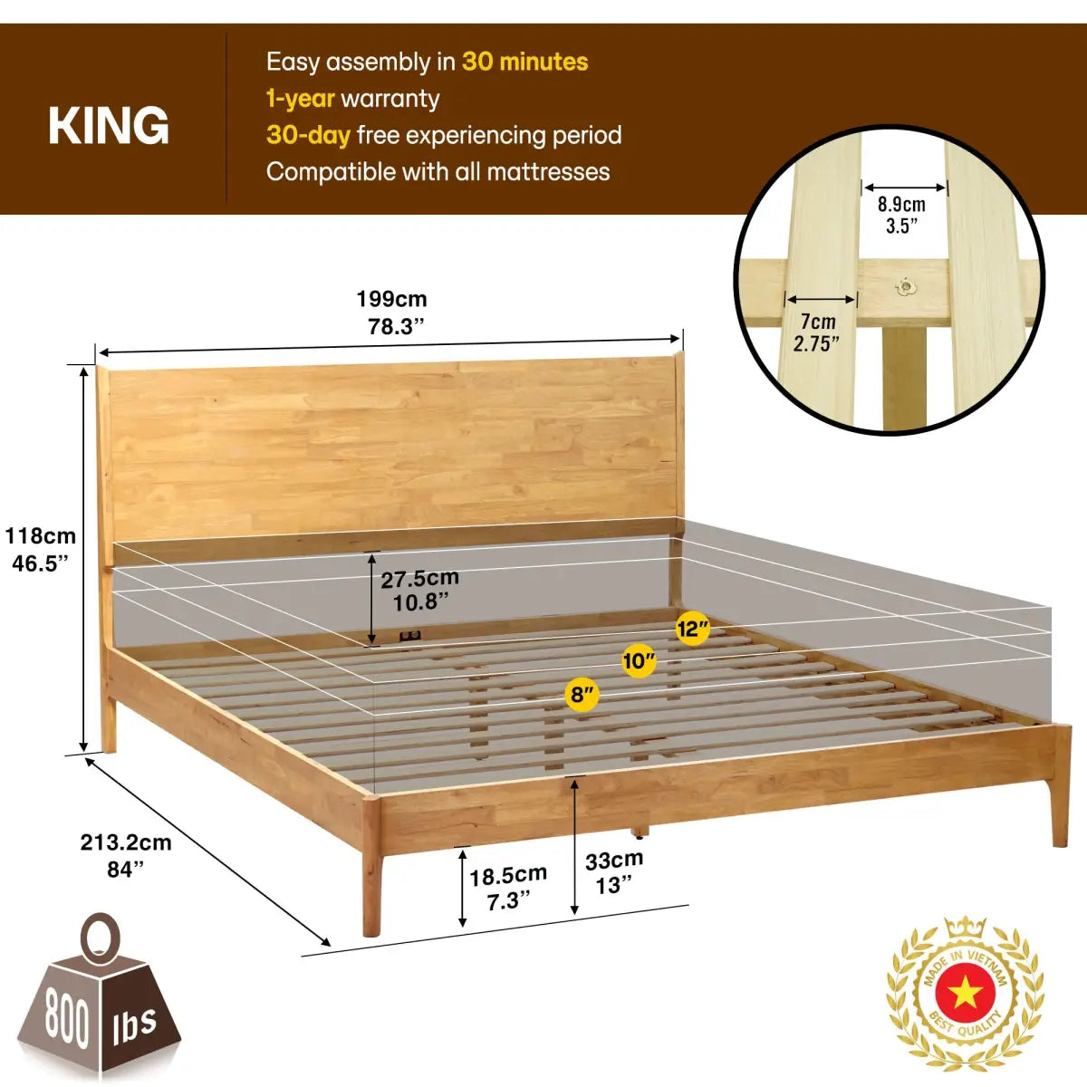 Wood Platform Bed Frame - Acacia Haven Deluxe - Ultimate Comfort and Style - Megsu