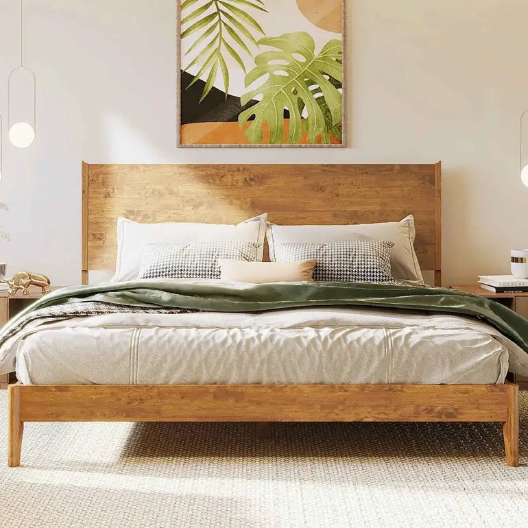 Wood Platform Bed Frame - Acacia Haven Deluxe - Ultimate Comfort and Style - Caramel / King - Megsu