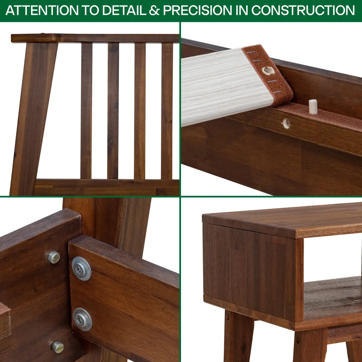 Bed Frame & Nightstand Set - Acacia Wood - for a Stylish Bedroom - Megsu