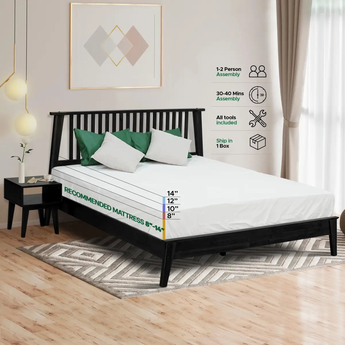 Bed Frame & Nightstand Set - Acacia Wood - for a Stylish Bedroom - Megsu