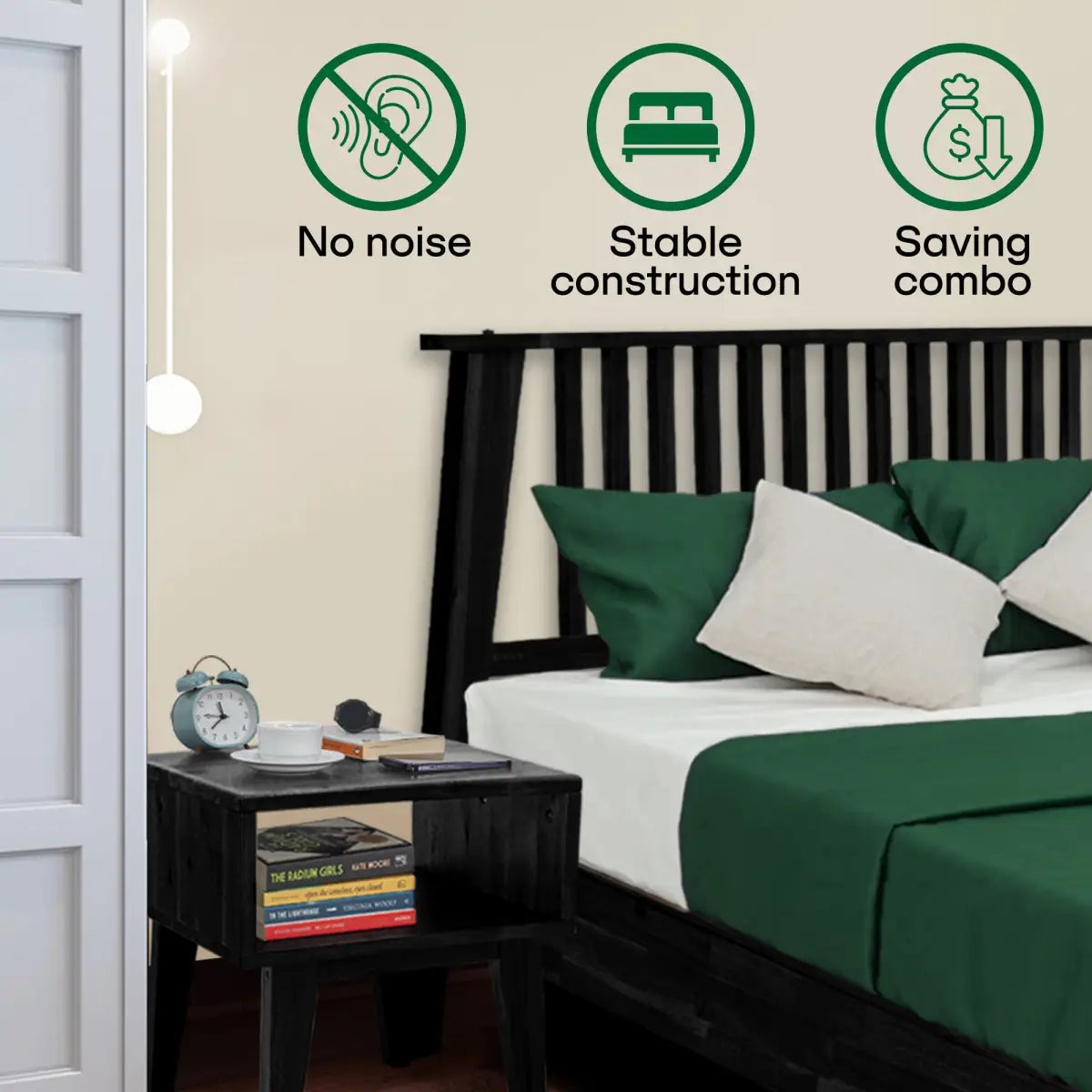 Bed Frame & Nightstand Set - Acacia Wood - for a Stylish Bedroom - Megsu