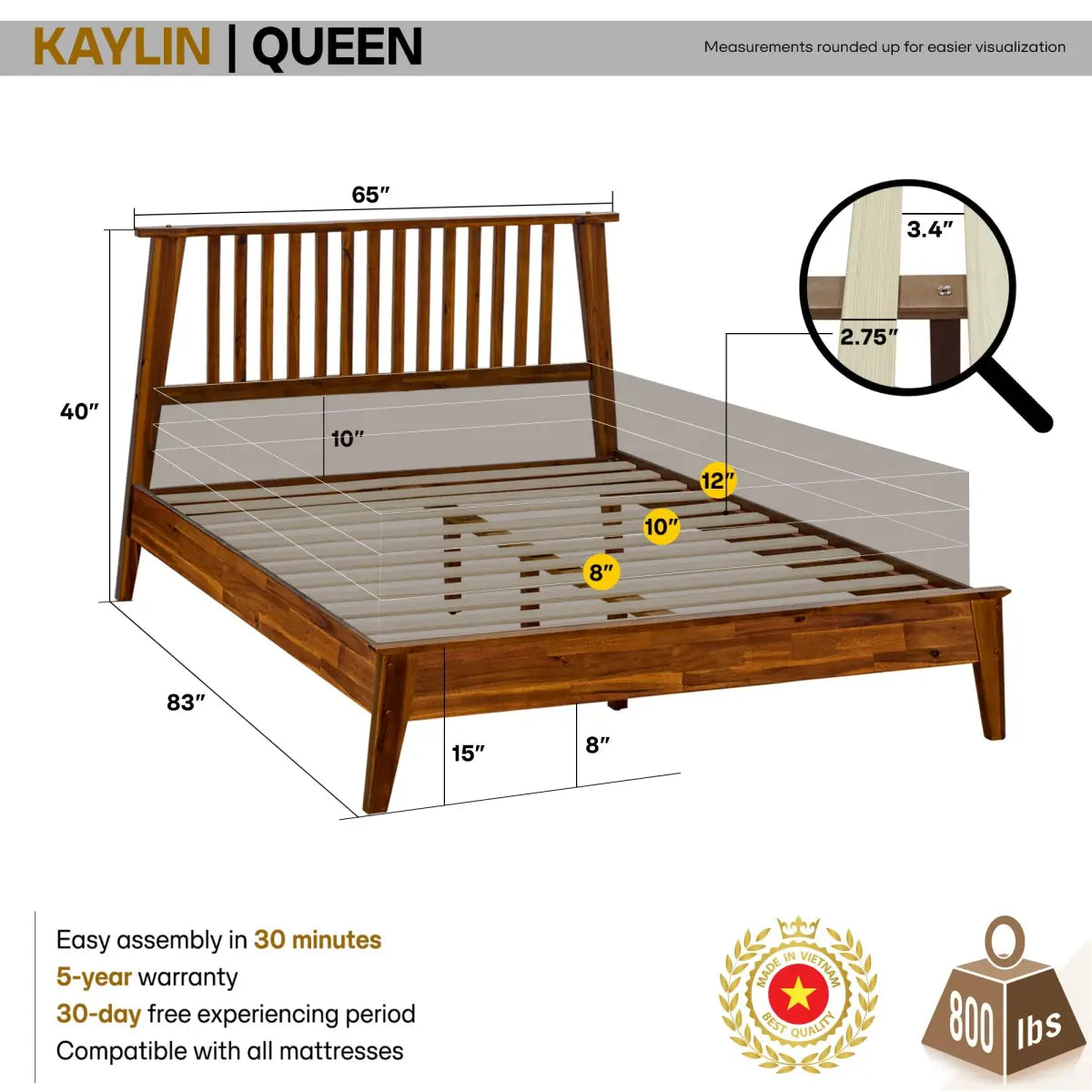 Solid Wood Bed Frame - Acacia - Durable Style and Comfort - Megsu