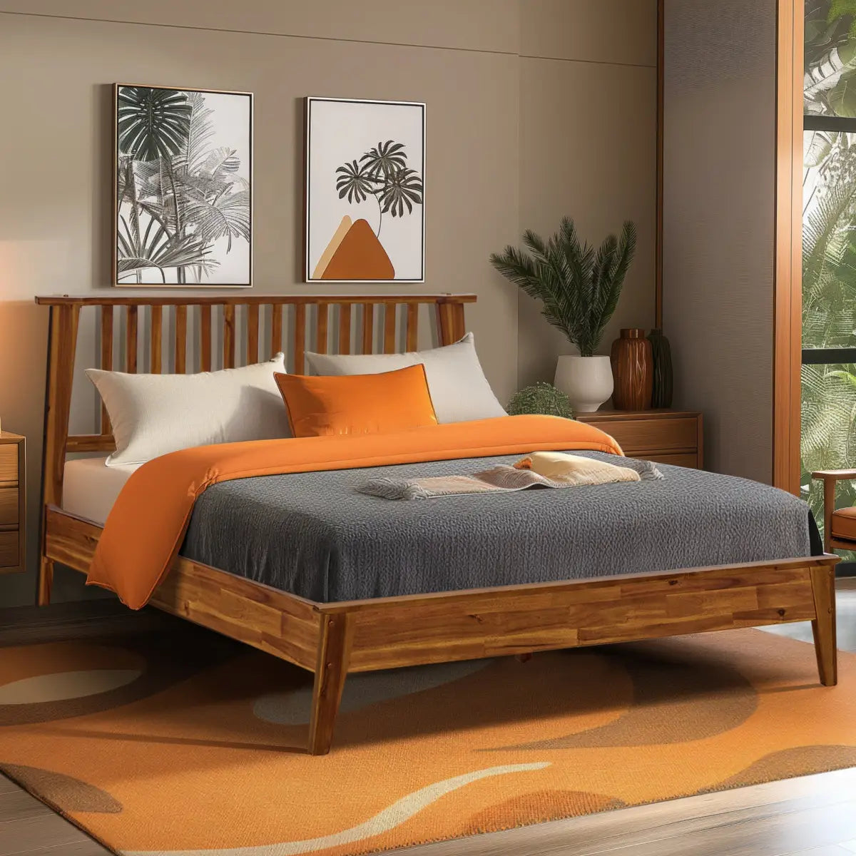 Solid Wood Bed Frame - Acacia - Durable Style and Comfort - Megsu