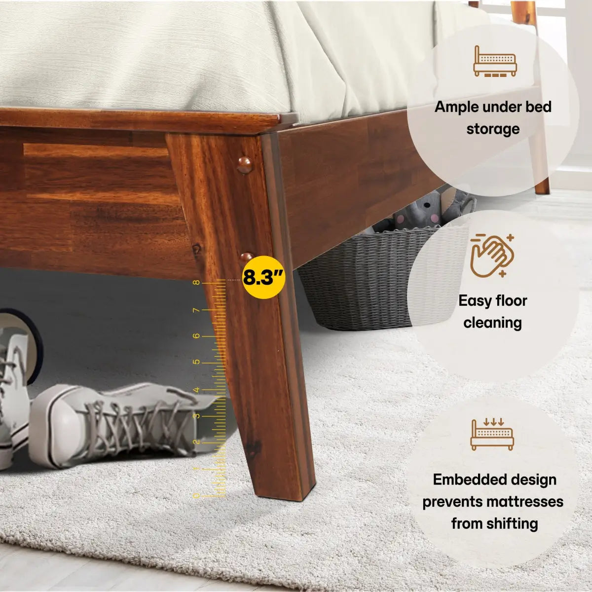 Solid Wood Bed Frame - Acacia - Durable Style and Comfort - Megsu