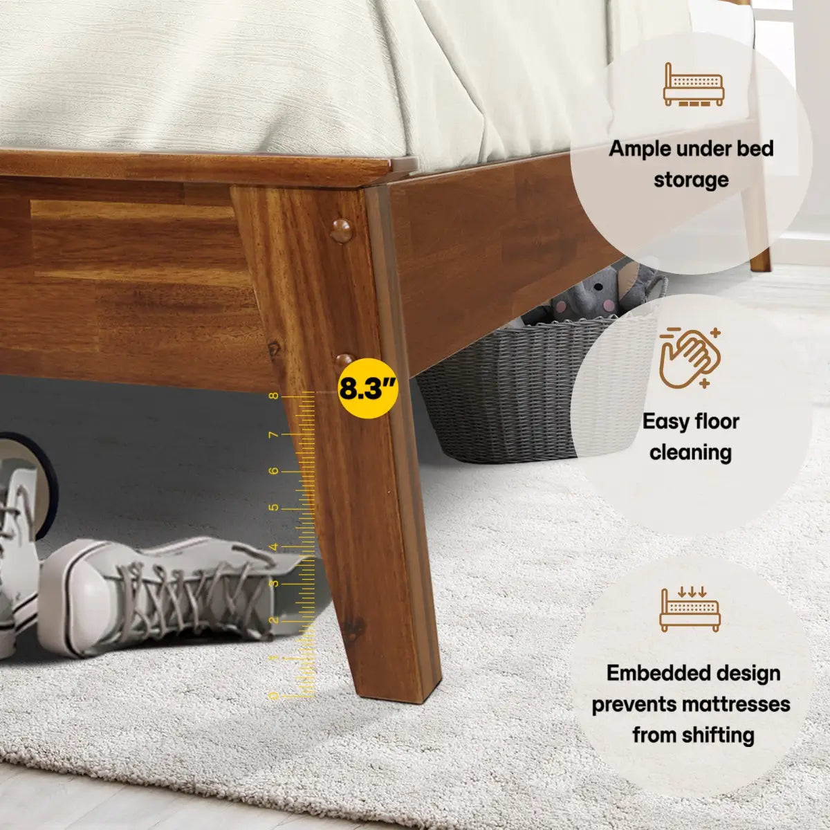 Solid Wood Bed Frame - Acacia - Durable Style and Comfort - Megsu