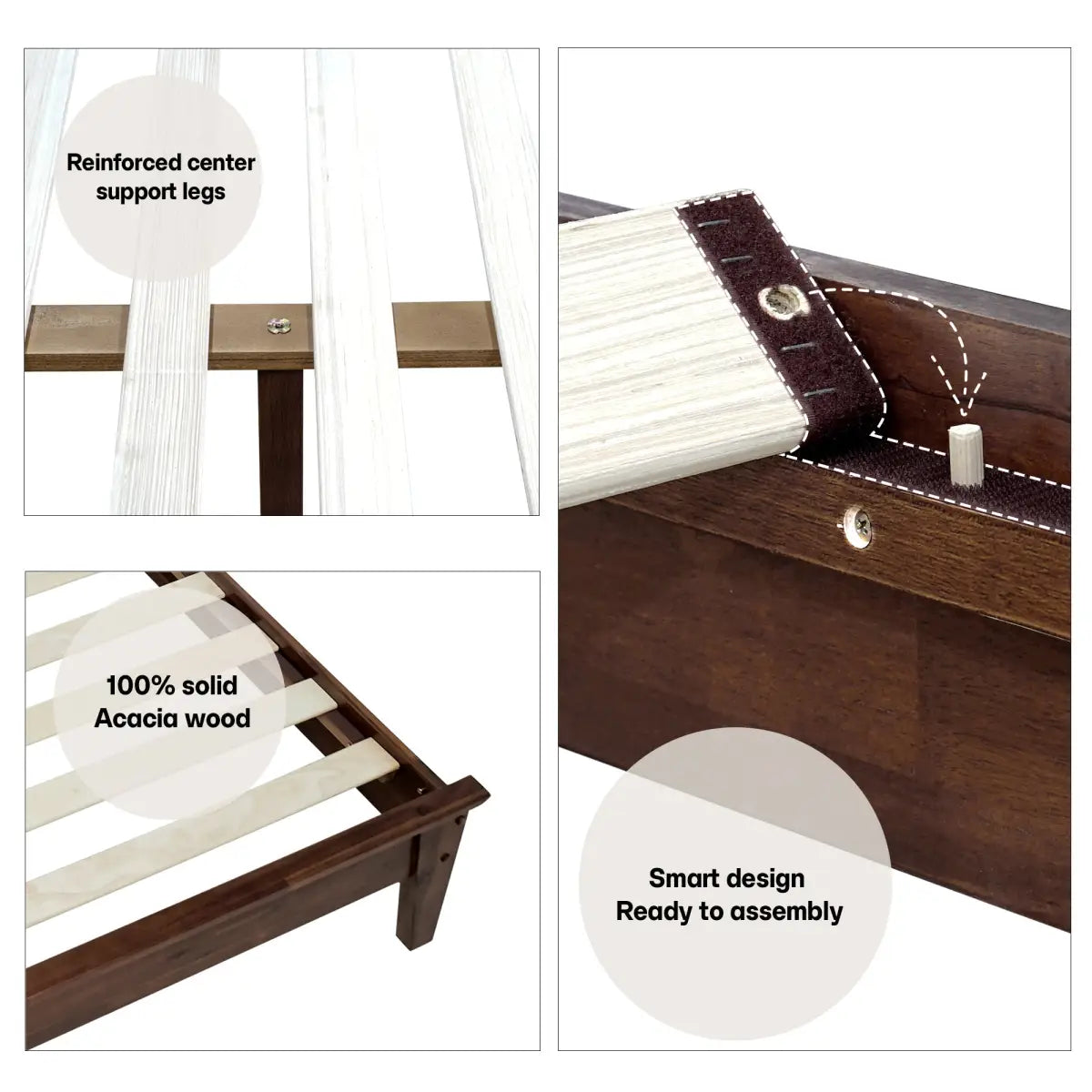 Solid Wood Bed Frame - Acacia - Durable Style and Comfort - Megsu